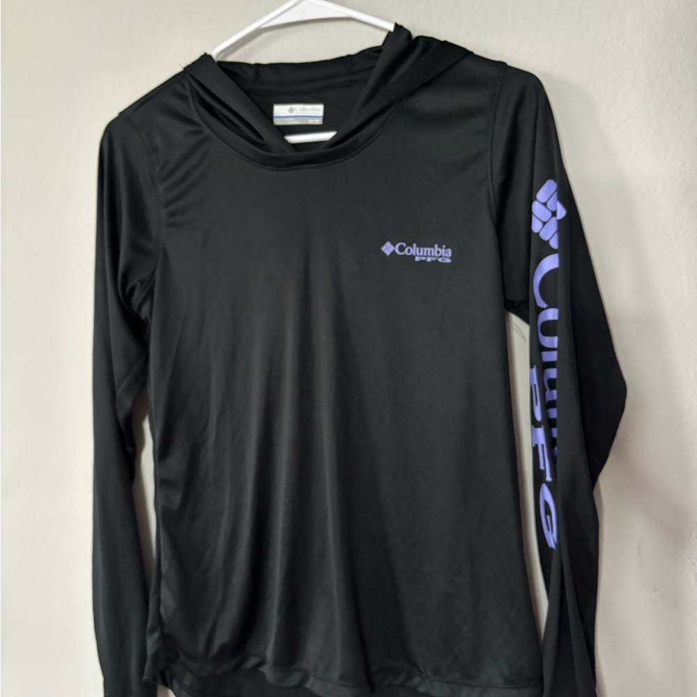 Columbia Black Hooded Long Sleeve with Lavender Logo Sleeve Print